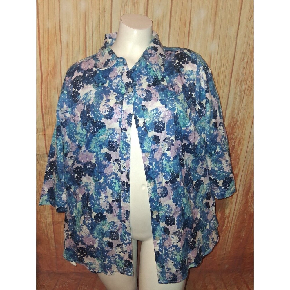 Breckenridge Multicolor Floral Short Sleeve Button Up Blouse Sz 1X